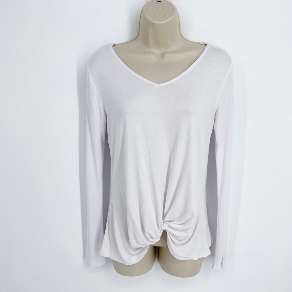 Active USA Off White Top NEW Womens Sz Small Long Sleeves Stretchy Twist Hem